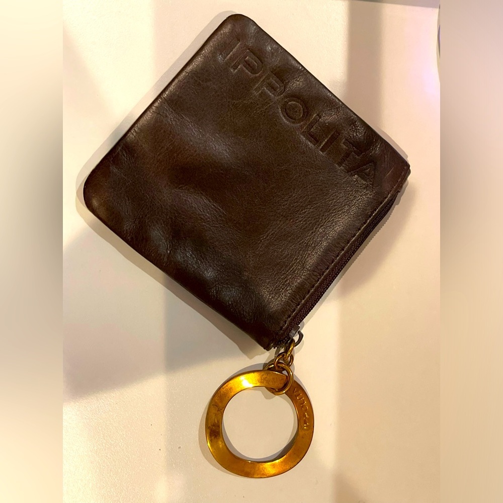 IPPOLITA Brown Leather Change Coin Purse / Jewelry Pouch Zipper Closure
